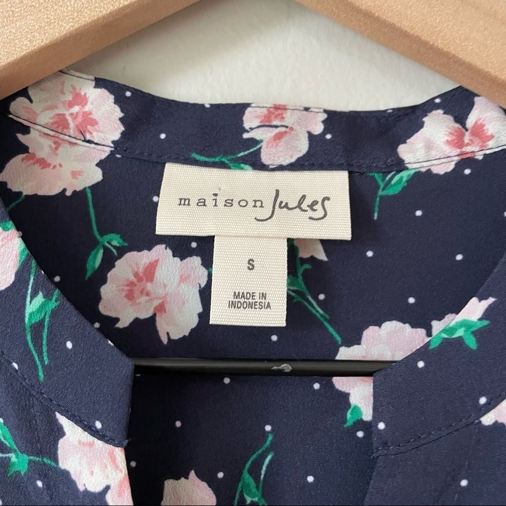 Maison Jules Navy Floral Ruched Tie Waist Shirt Dress - Picture 4 of 6